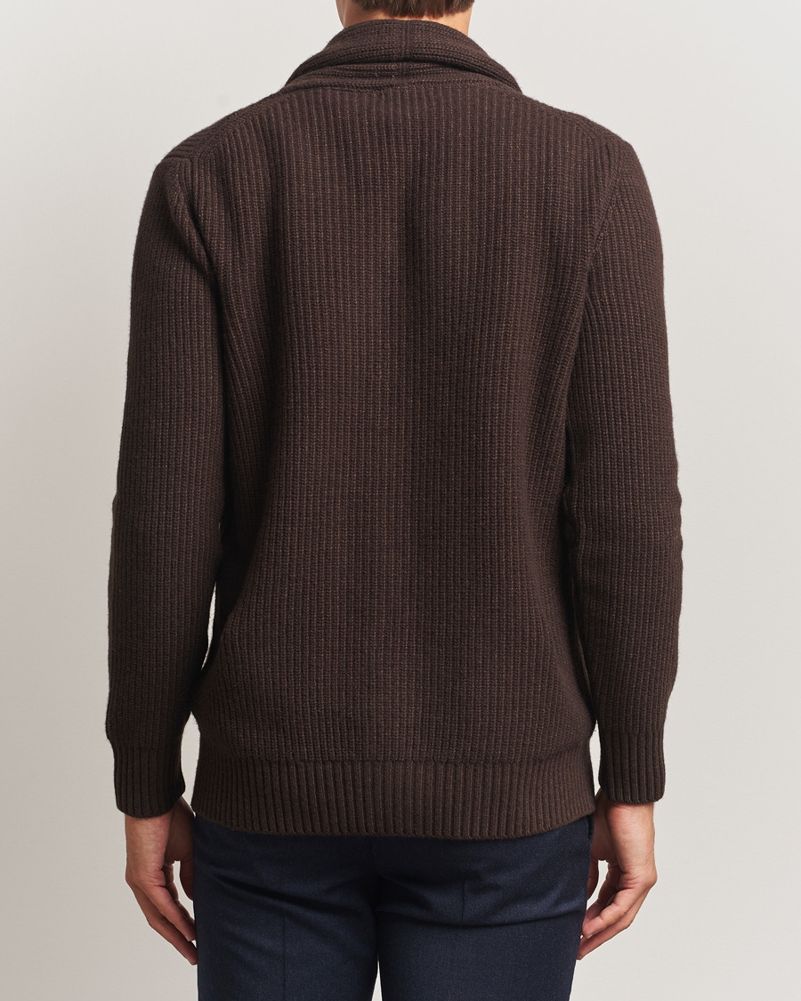Herr | Tröjor | Oscar Jacobson | Roland Wool Cardigan Dark Brown