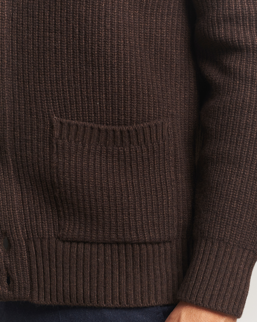 Herr | Tröjor | Oscar Jacobson | Roland Wool Cardigan Dark Brown