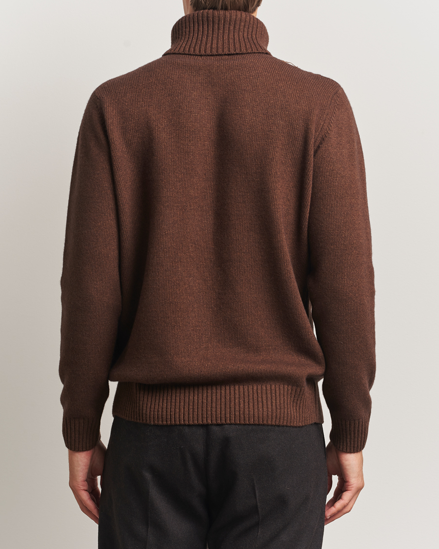 Herr | Tröjor | Oscar Jacobson | Heavy Knitted Wool/Cashmere Cable Polo Golden Brown