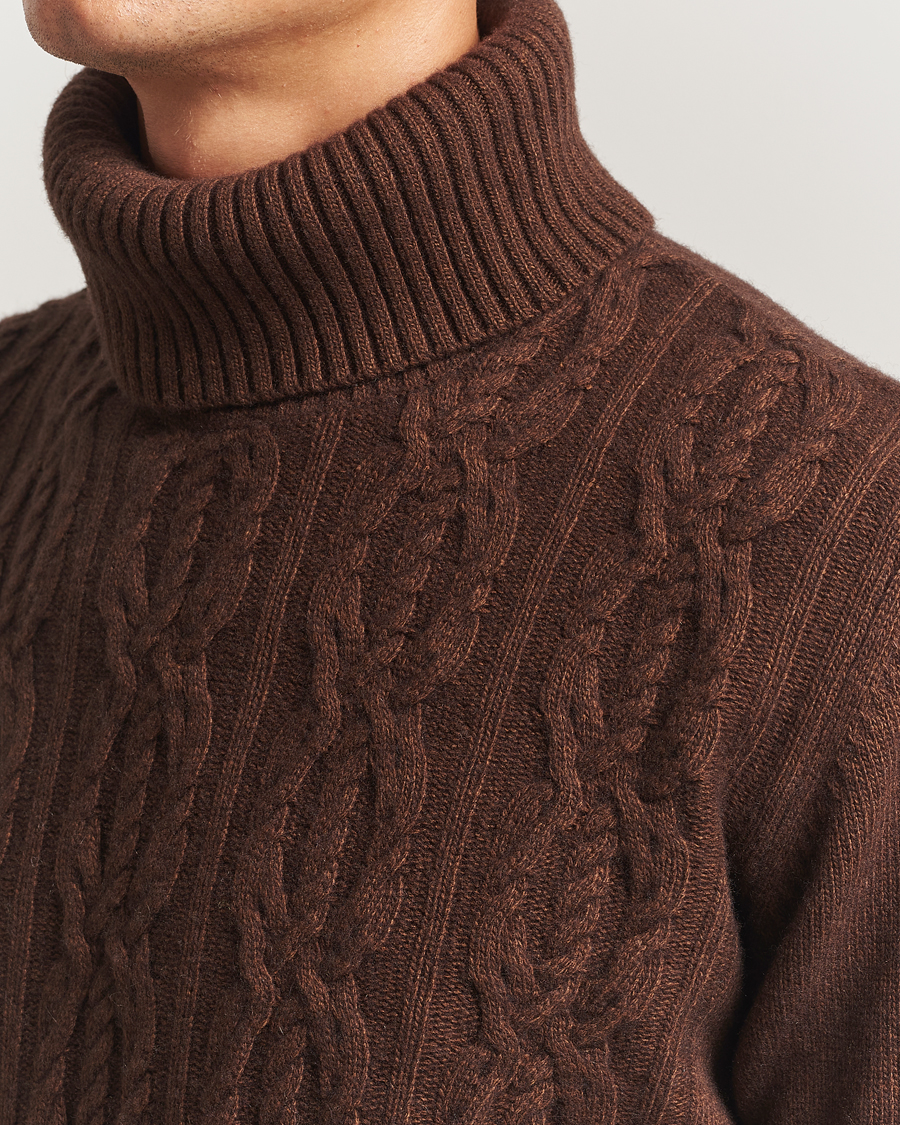 Herr | Tröjor | Oscar Jacobson | Heavy Knitted Wool/Cashmere Cable Polo Golden Brown