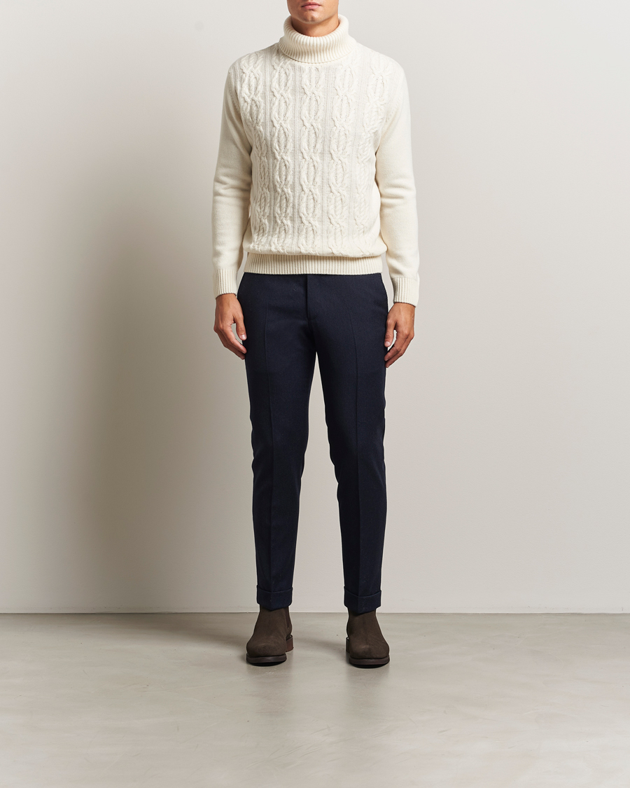 Herr | Tröjor | Oscar Jacobson | Heavy Knitted Wool/Cashmere Cable Polo White