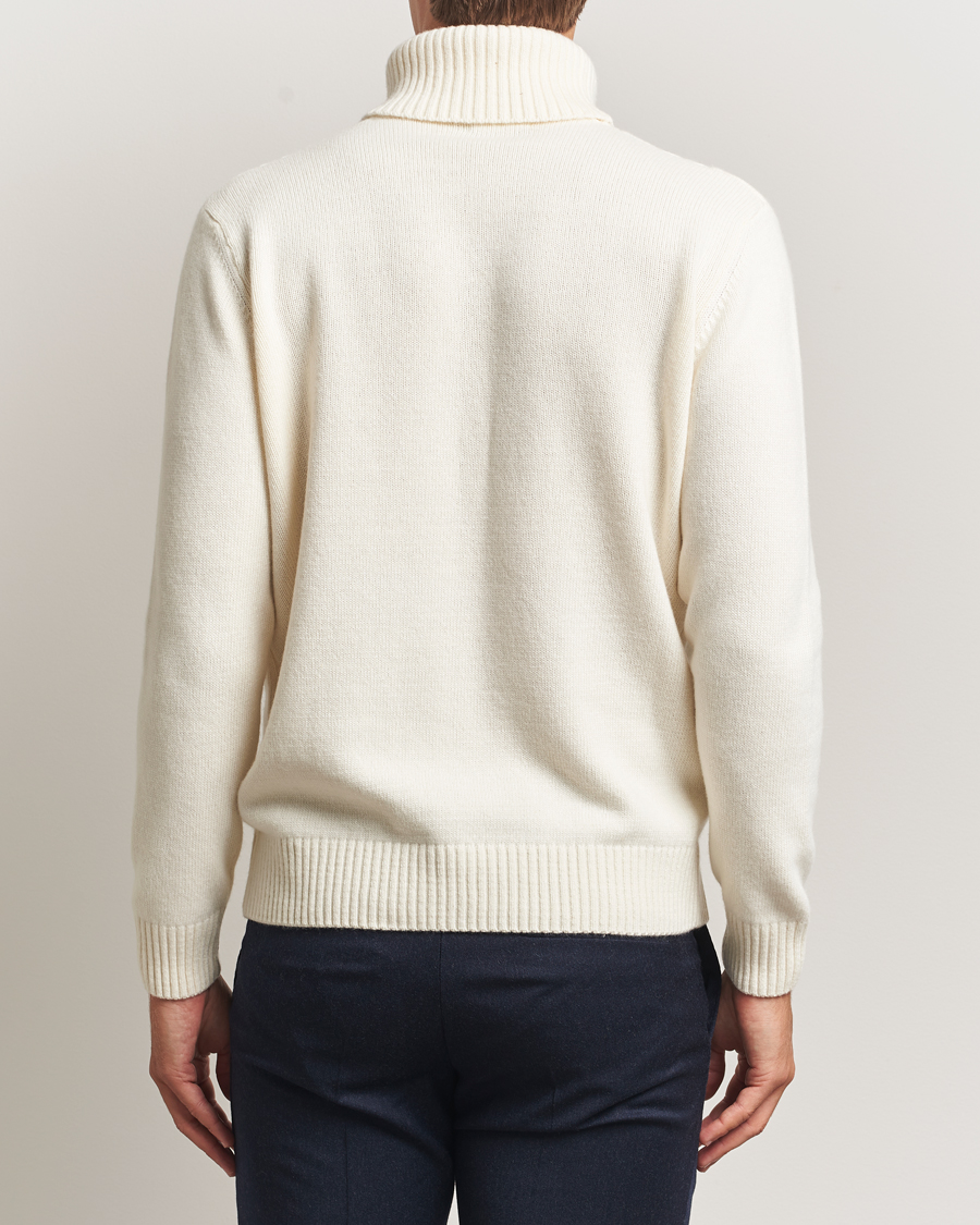 Herr | Tröjor | Oscar Jacobson | Heavy Knitted Wool/Cashmere Cable Polo White
