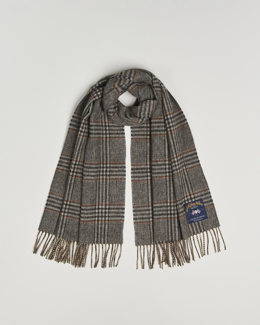 Herr | Halsdukar | Oscar Jacobson | Checked Moon Tweed Wool Scarf Brown