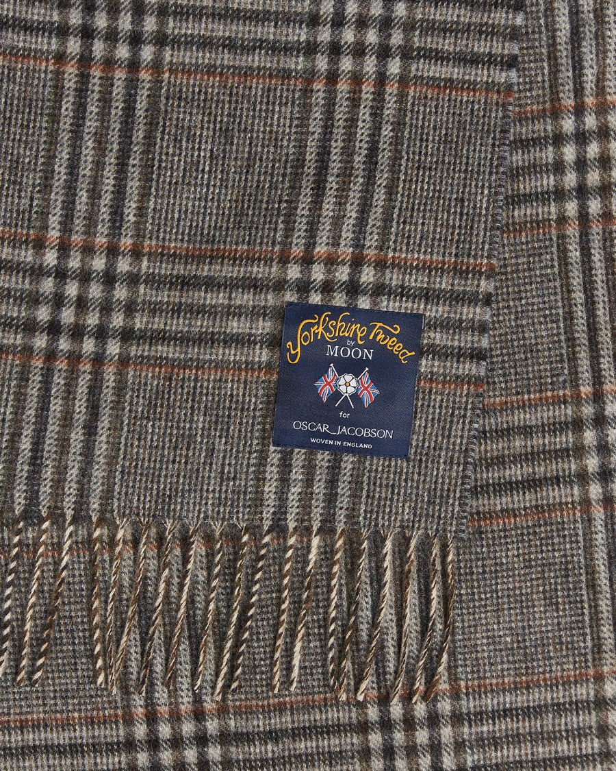 Herr | Halsdukar | Oscar Jacobson | Checked Moon Tweed Wool Scarf Brown