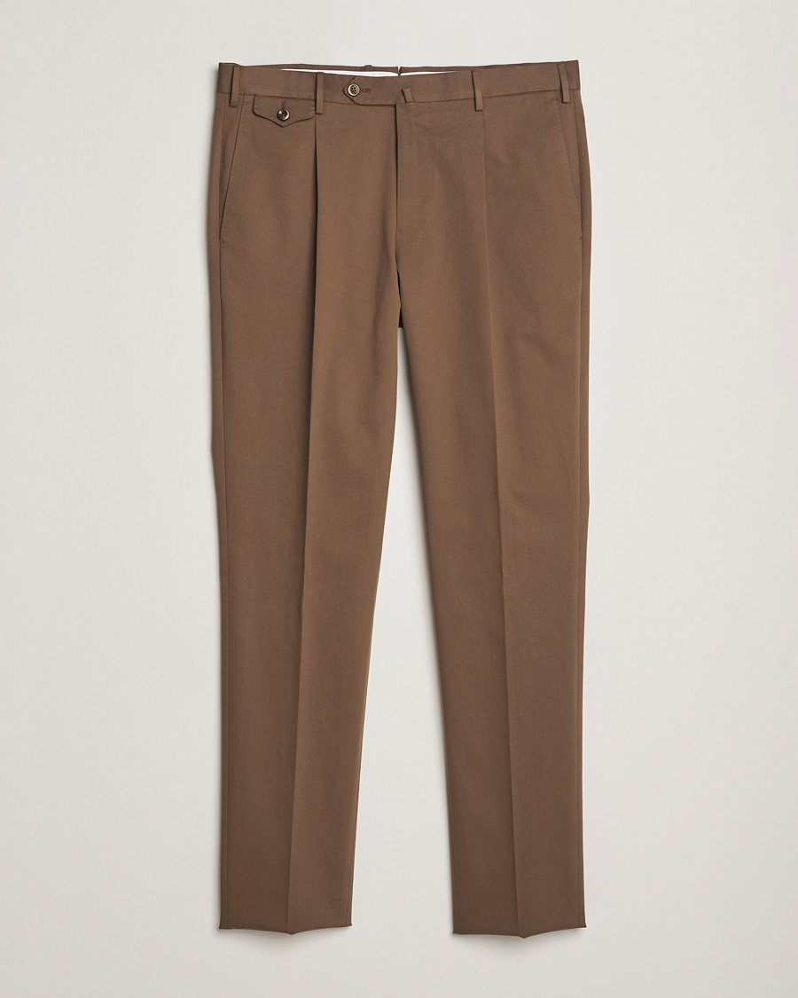 Herr | Byxor | PT01 | Slim Fit Pleated Cotton/Cashmere Trousers Dark Brown