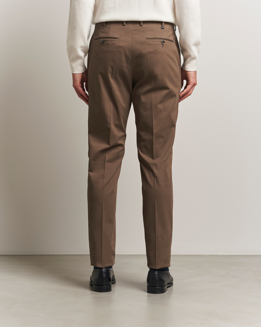 Herr | Byxor | PT01 | Slim Fit Pleated Cotton/Cashmere Trousers Dark Brown