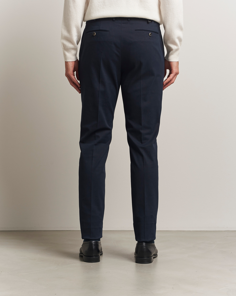 Herr | Byxor | PT01 | Slim Fit Pleated Cotton/Cashmere Trousers Navy