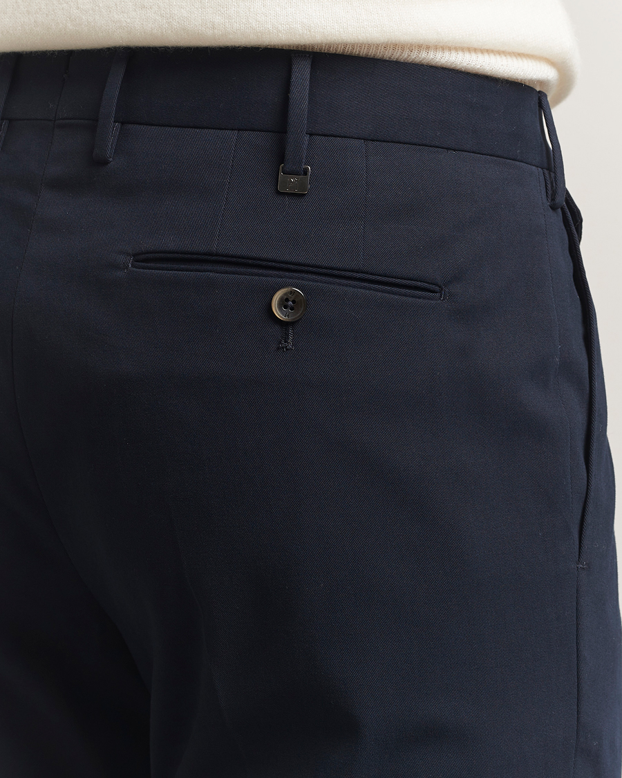 Herr | Byxor | PT01 | Slim Fit Pleated Cotton/Cashmere Trousers Navy