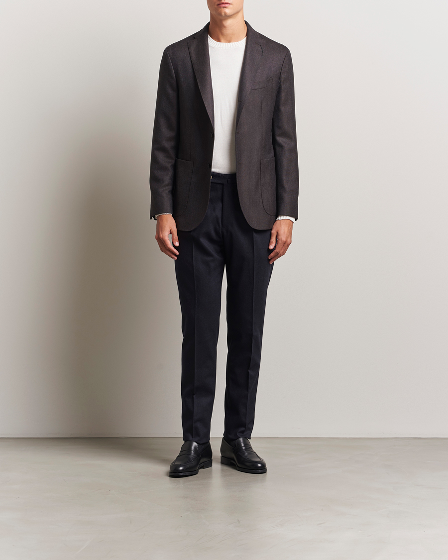 Herr | Byxor | PT01 | Slim Fit Pleated Wool/Cashmere Trousers Navy