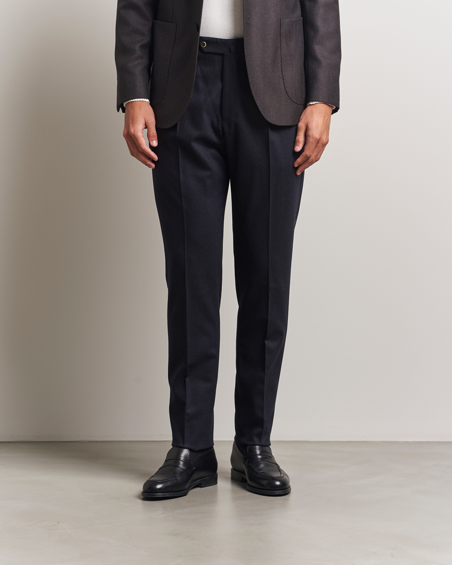 Herr | Byxor | PT01 | Slim Fit Pleated Wool/Cashmere Trousers Navy