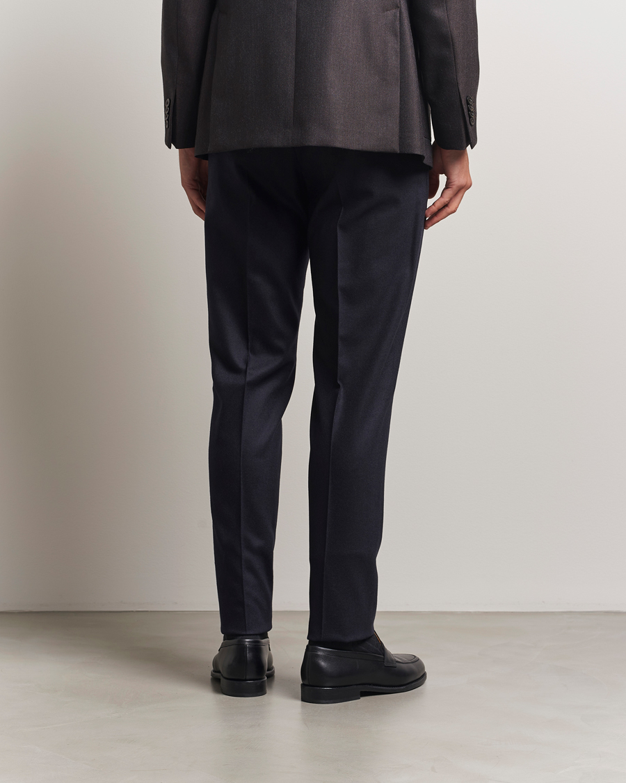Herr | Byxor | PT01 | Slim Fit Pleated Wool/Cashmere Trousers Navy
