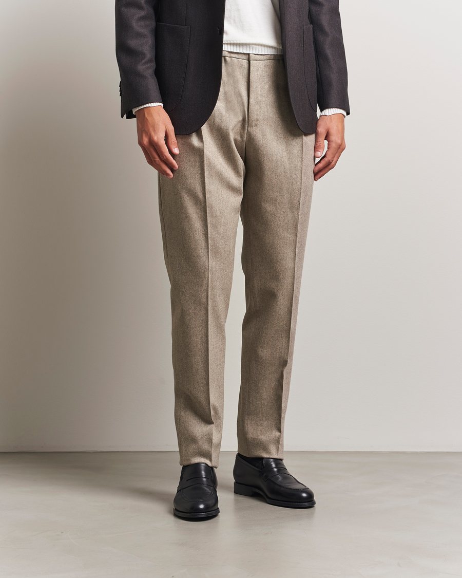 Herr | Byxor | PT01 | Slim Fit Wool/Cashmere Drawstring Trousers Beige