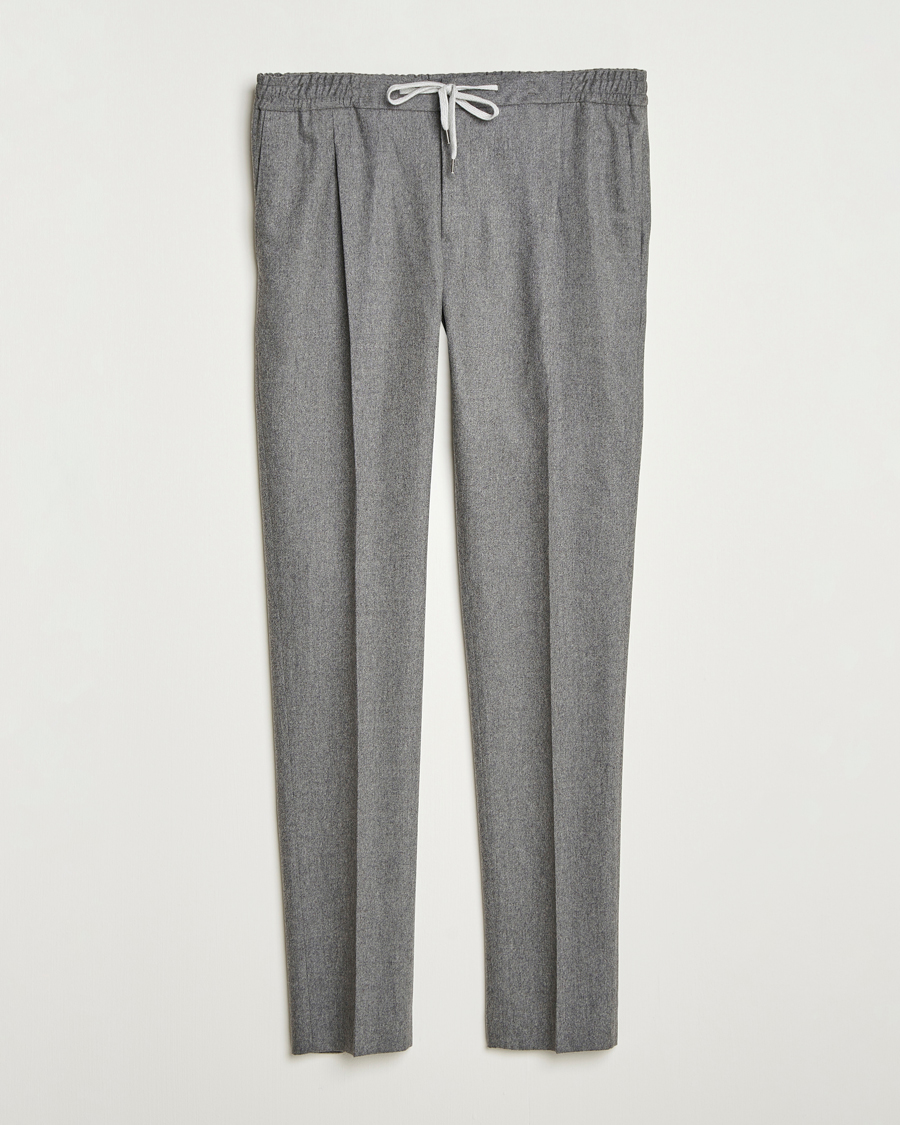 Herr | Byxor | PT01 | Slim Fit Wool/Cashmere Drawstring Trousers Grey Melange
