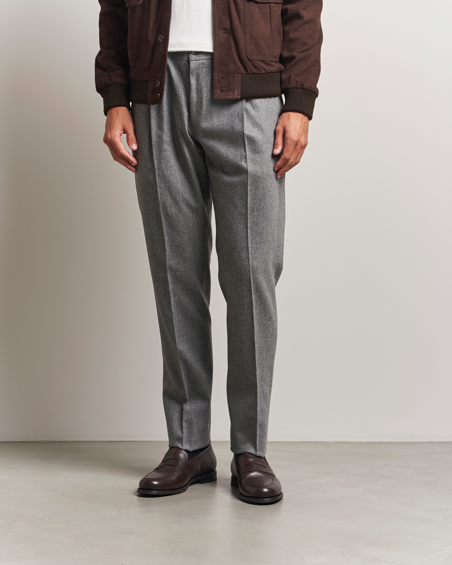 Herr | Byxor | PT01 | Slim Fit Wool/Cashmere Drawstring Trousers Grey Melange