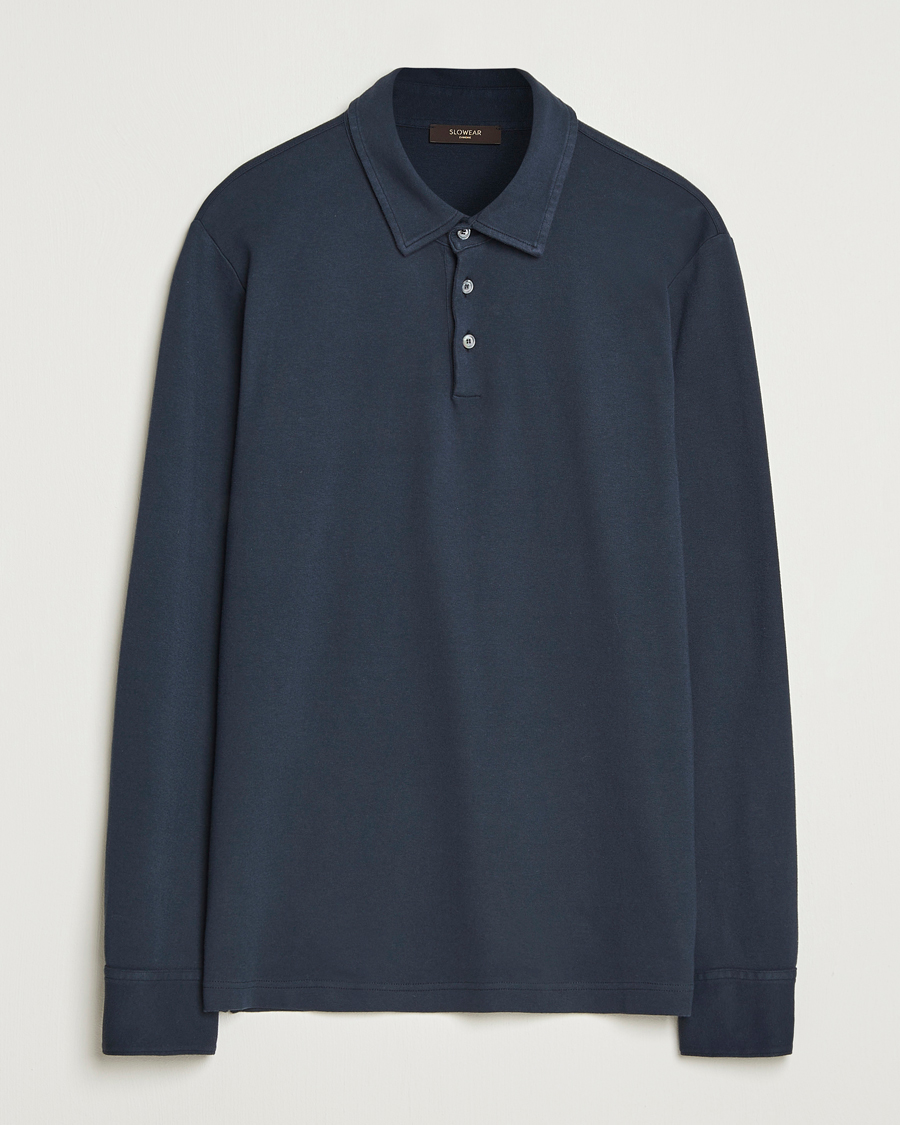Herr | Pikéer | Zanone | Heavy Jersey Long Sleeve Polo Navy