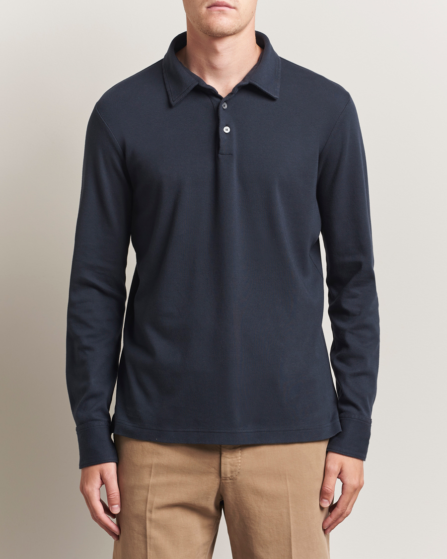 Herr | Pikéer | Zanone | Heavy Jersey Long Sleeve Polo Navy