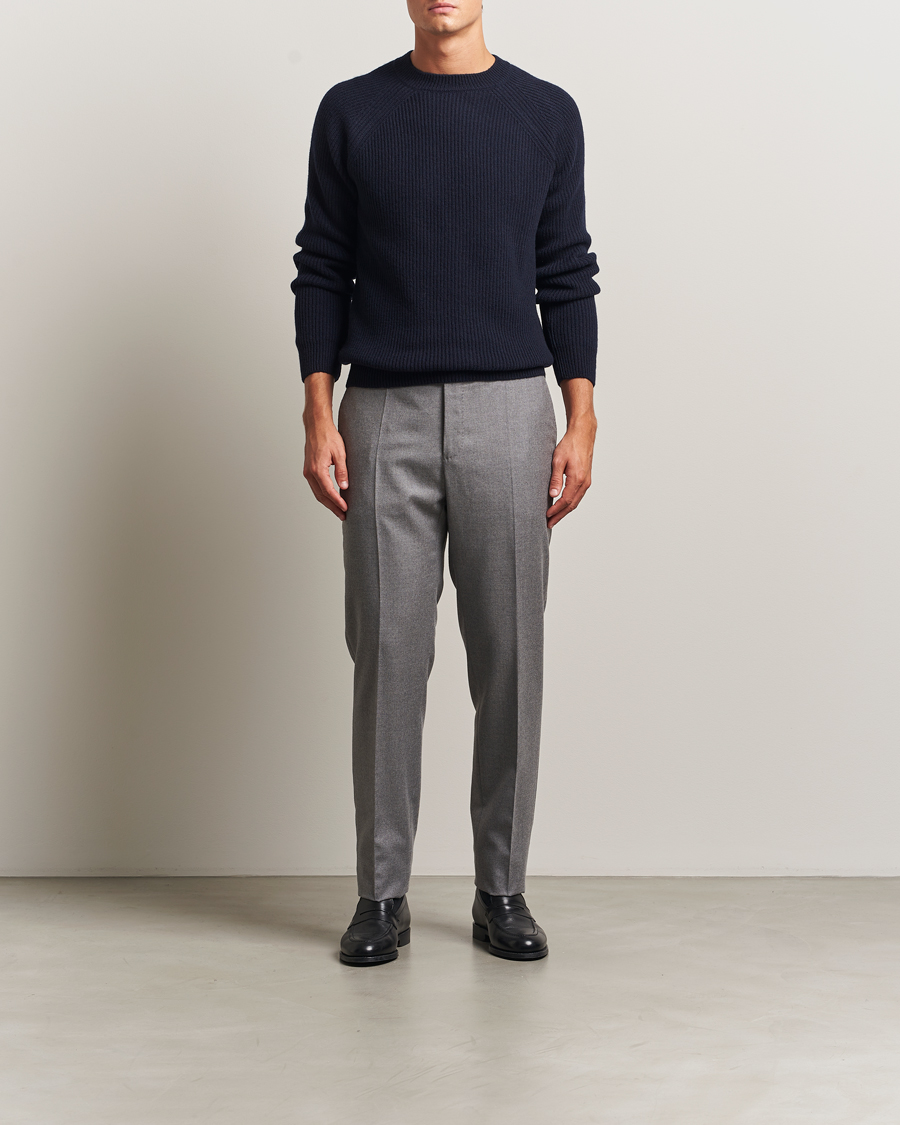Herr | Tröjor | Zanone | Fisherman Rib Wool Sweater Navy