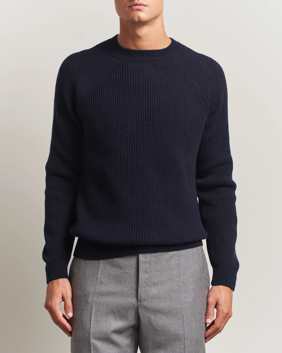 Herr | Tröjor | Zanone | Fisherman Rib Wool Sweater Navy