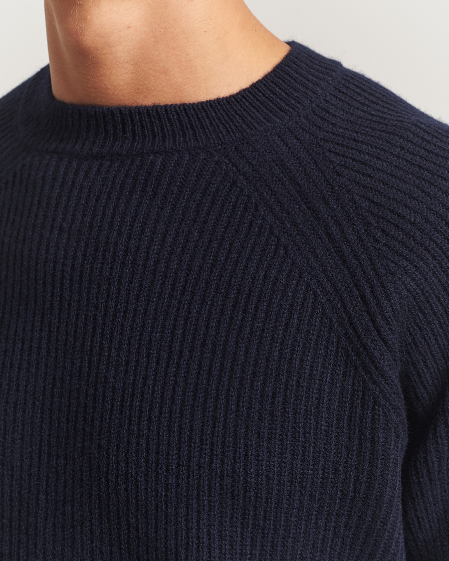 Herr | Tröjor | Zanone | Fisherman Rib Wool Sweater Navy
