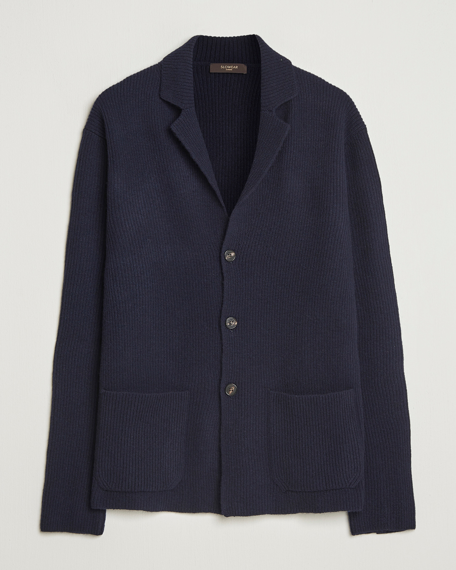 Herr | Tröjor | Zanone | Rib Wool Cardigan Jacket Navy