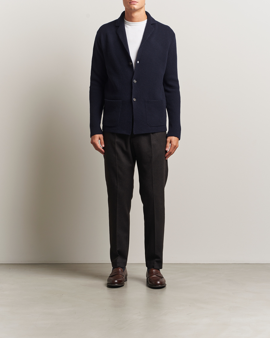 Herr | Tröjor | Zanone | Rib Wool Cardigan Jacket Navy