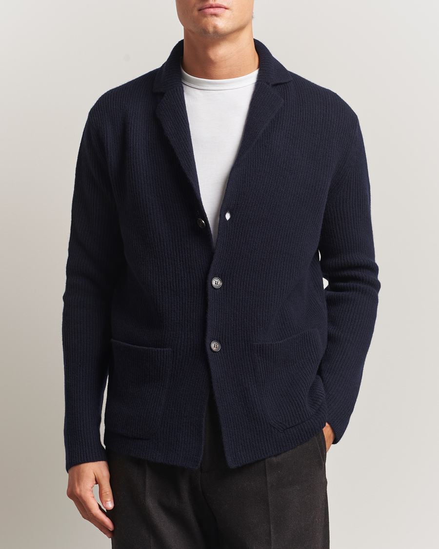 Herr | Tröjor | Zanone | Rib Wool Cardigan Jacket Navy