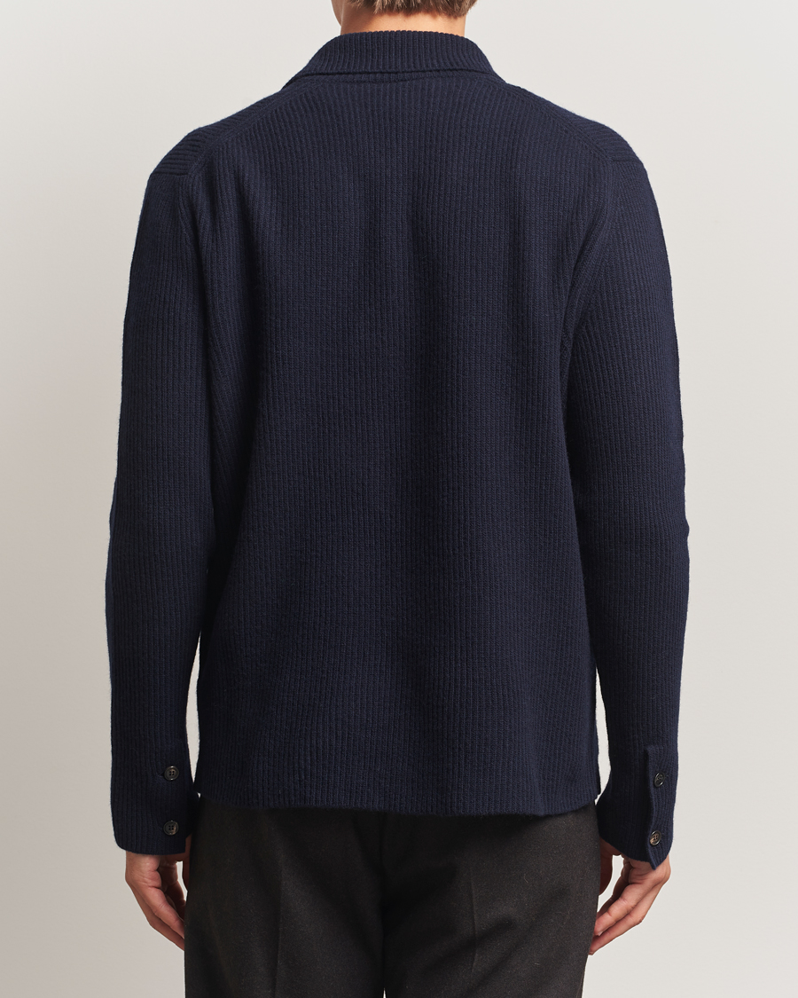 Herr | Tröjor | Zanone | Rib Wool Cardigan Jacket Navy