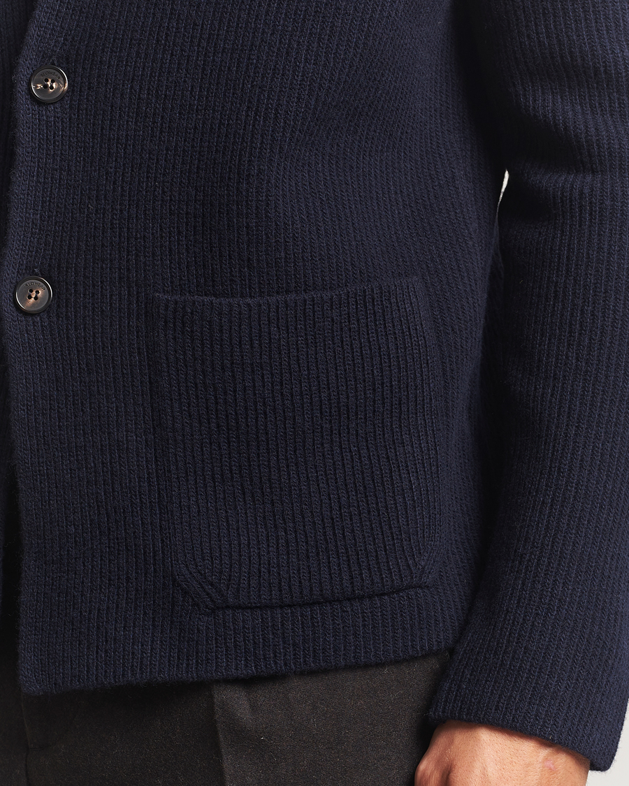 Herr | Tröjor | Zanone | Rib Wool Cardigan Jacket Navy