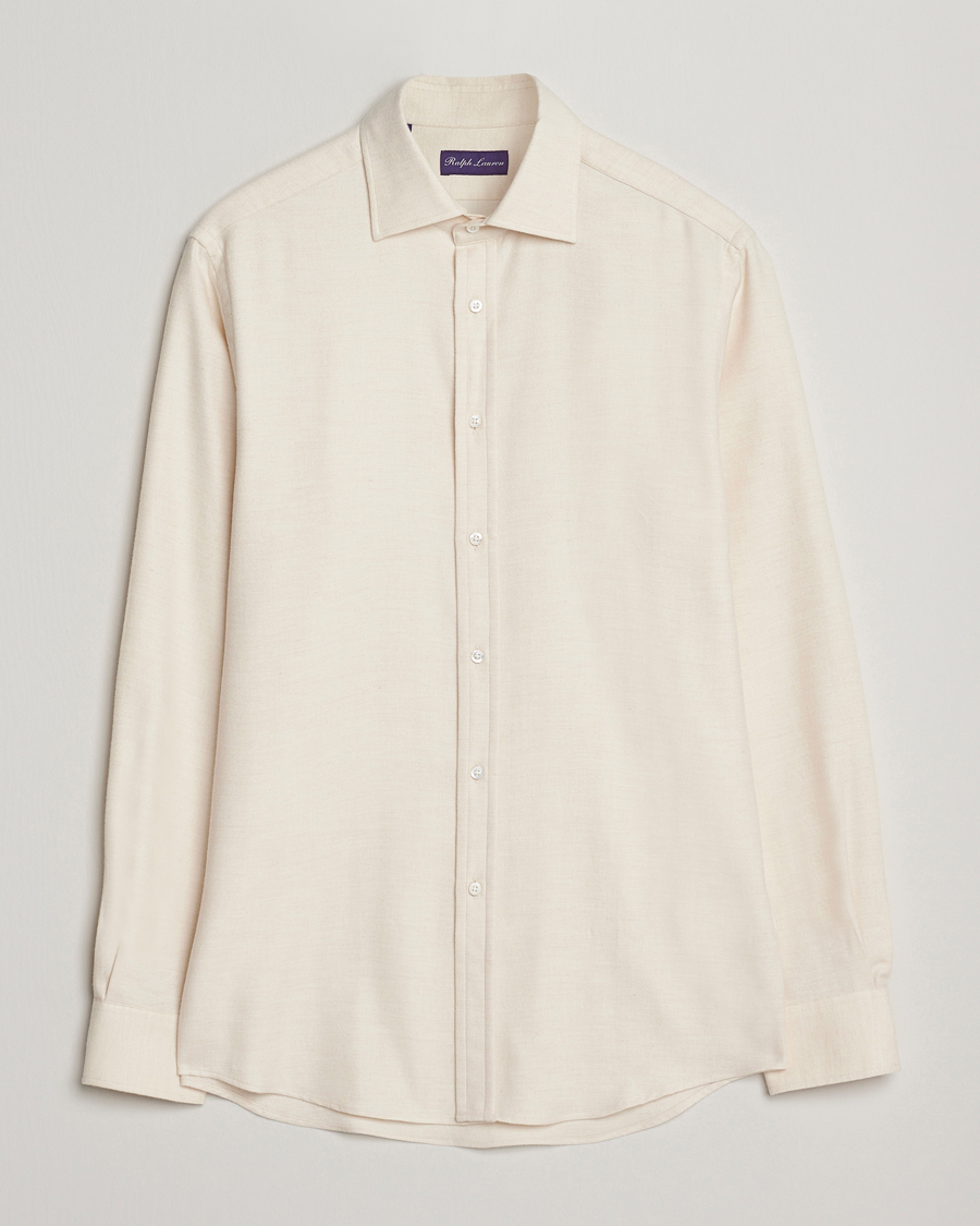 Herr | Skjortor | Ralph Lauren Purple Label | Cotton Flannel Shirt Cream Melange