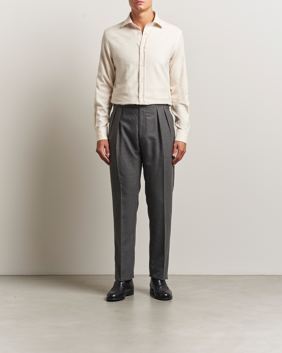 Herr | Skjortor | Ralph Lauren Purple Label | Cotton Flannel Shirt Cream Melange