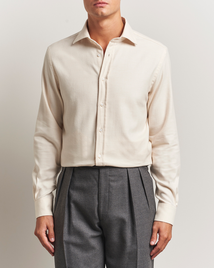 Herr | Skjortor | Ralph Lauren Purple Label | Cotton Flannel Shirt Cream Melange