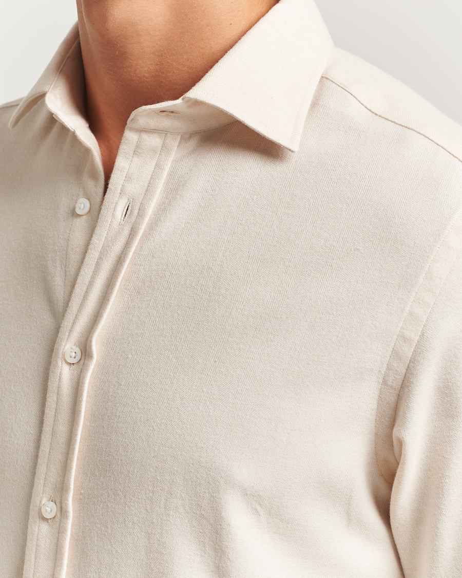 Herr | Skjortor | Ralph Lauren Purple Label | Cotton Flannel Shirt Cream Melange