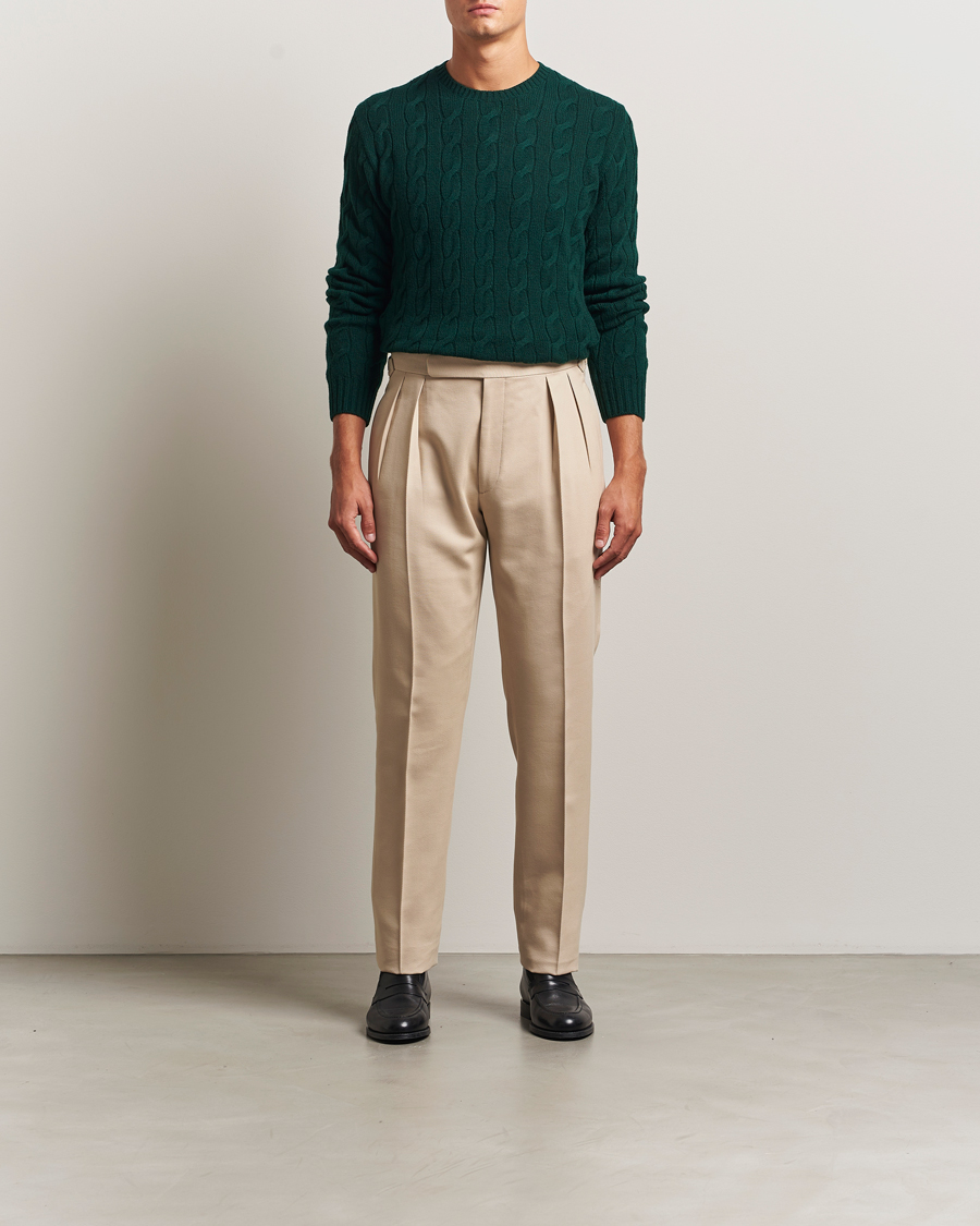 Herr | Byxor | Ralph Lauren Purple Label | Pleated Twill Trousers Limestone