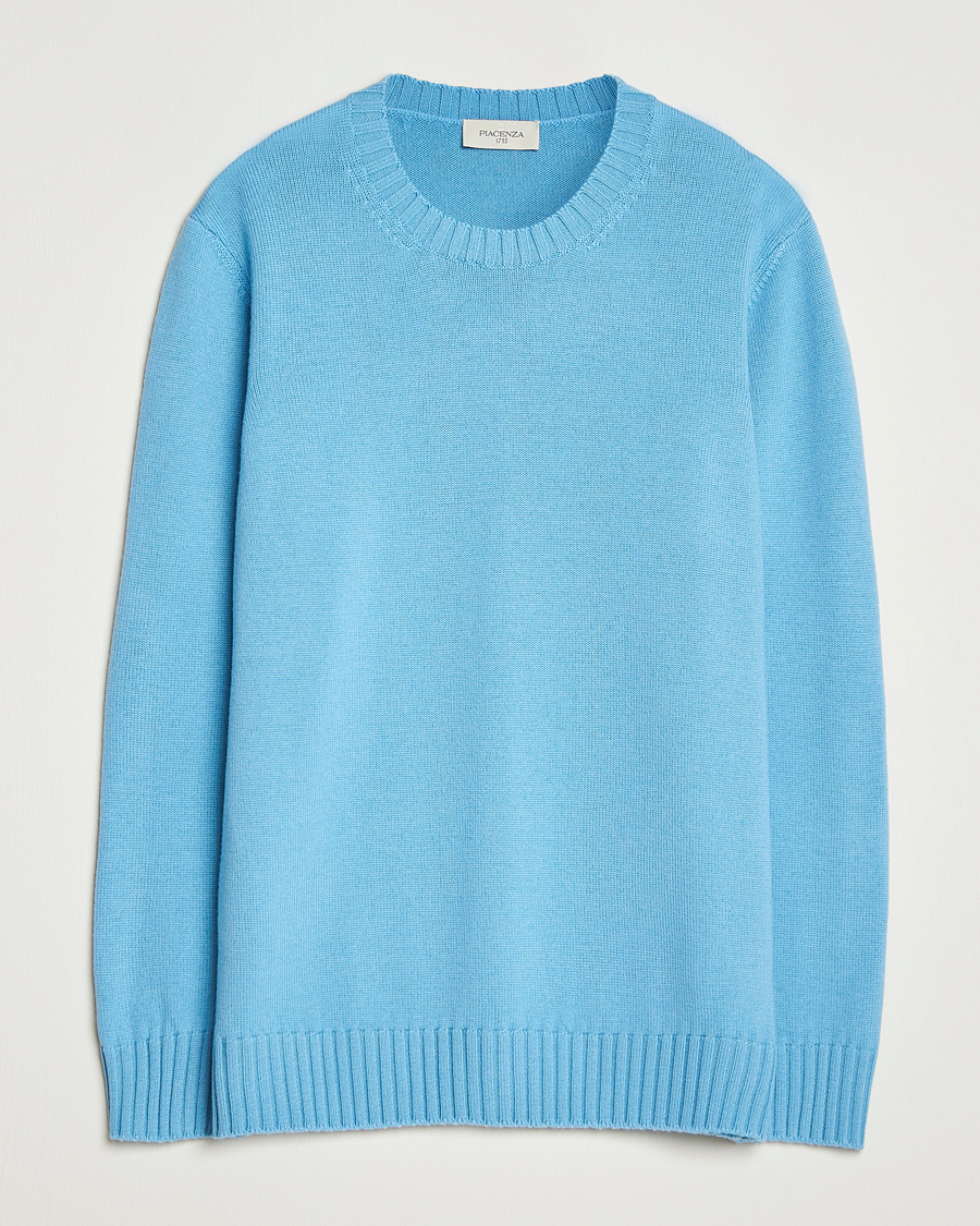 Herr | Tröjor | Piacenza Cashmere | Brushed Wool Crew Neck Sky Blue