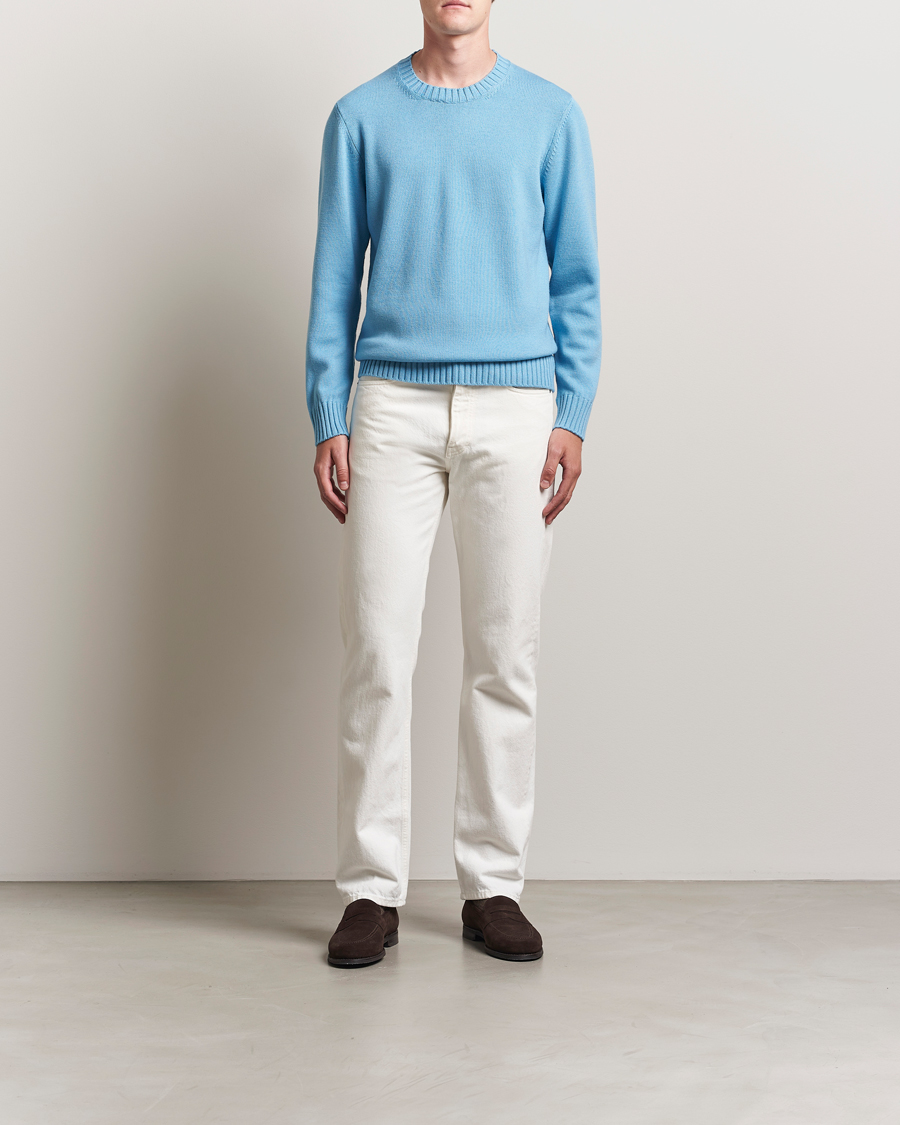 Herr | Tröjor | Piacenza Cashmere | Brushed Wool Crew Neck Sky Blue