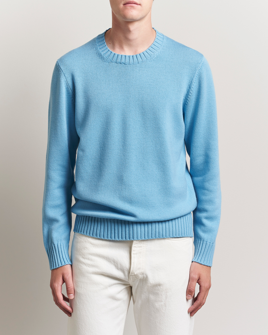 Herr | Tröjor | Piacenza Cashmere | Brushed Wool Crew Neck Sky Blue