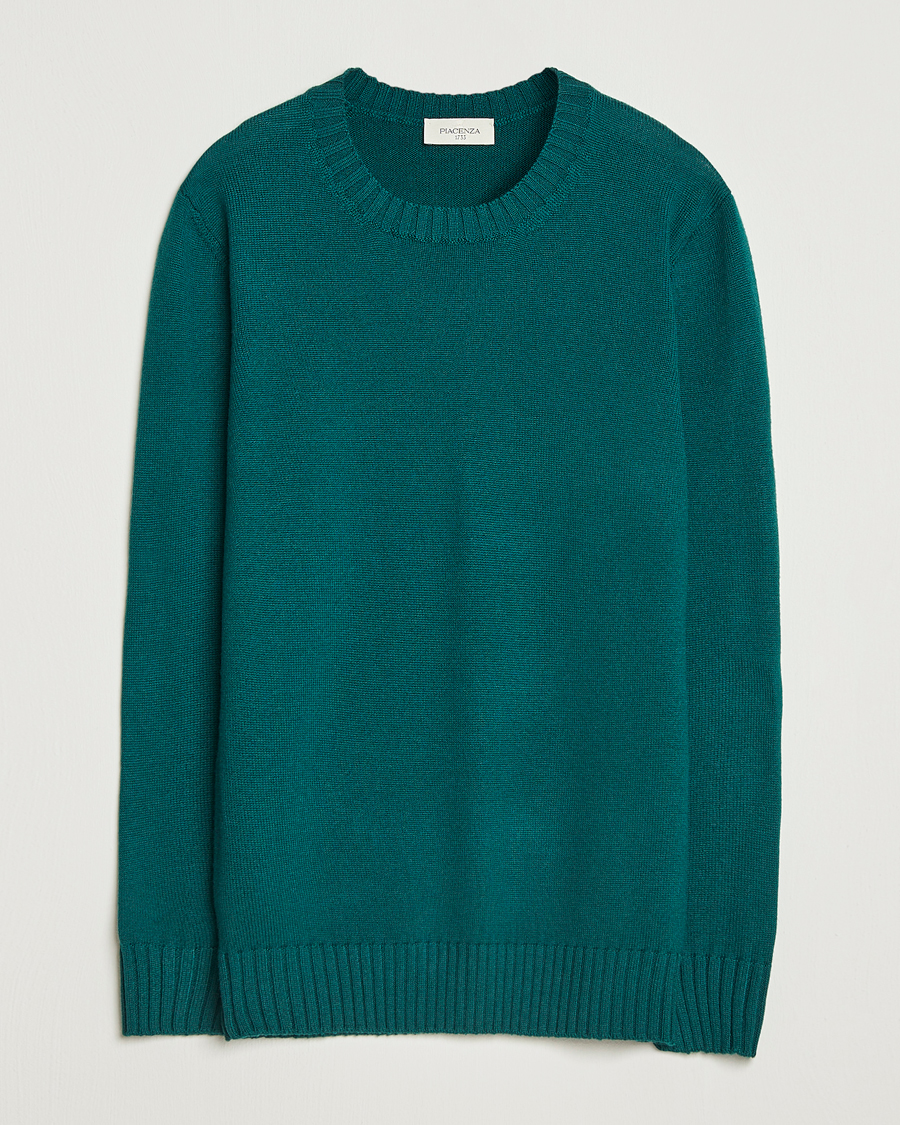 Herr | Tröjor | Piacenza Cashmere | Brushed Wool Crew Neck Dark Green