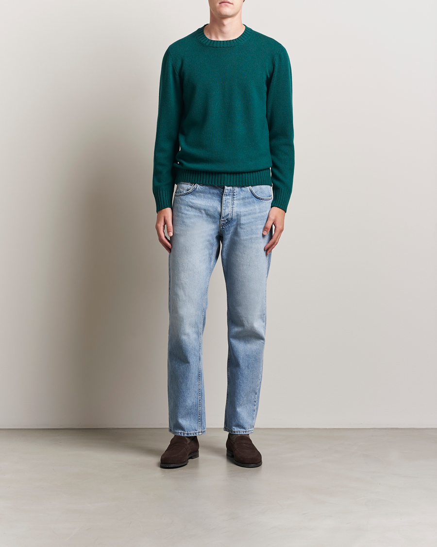 Herr | Tröjor | Piacenza Cashmere | Brushed Wool Crew Neck Dark Green