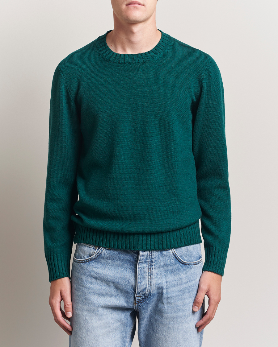 Herr | Tröjor | Piacenza Cashmere | Brushed Wool Crew Neck Dark Green