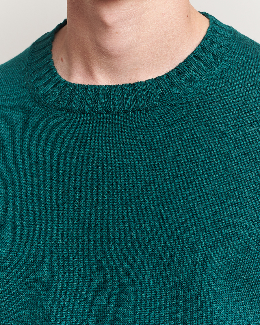 Herr | Tröjor | Piacenza Cashmere | Brushed Wool Crew Neck Dark Green