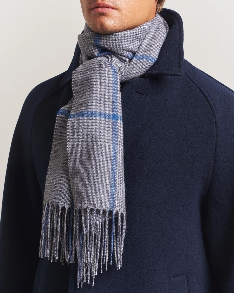 Herr | Halsdukar | Piacenza Cashmere | Cashmere/Silk Overcheck Scarf Light Grey