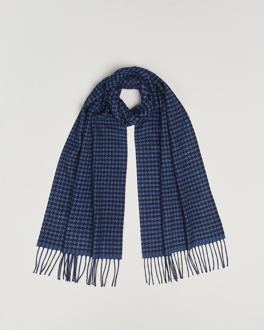 Herr | Halsdukar | Piacenza Cashmere | Cashmere/Silk Houndstooth Scarf Dark Blue