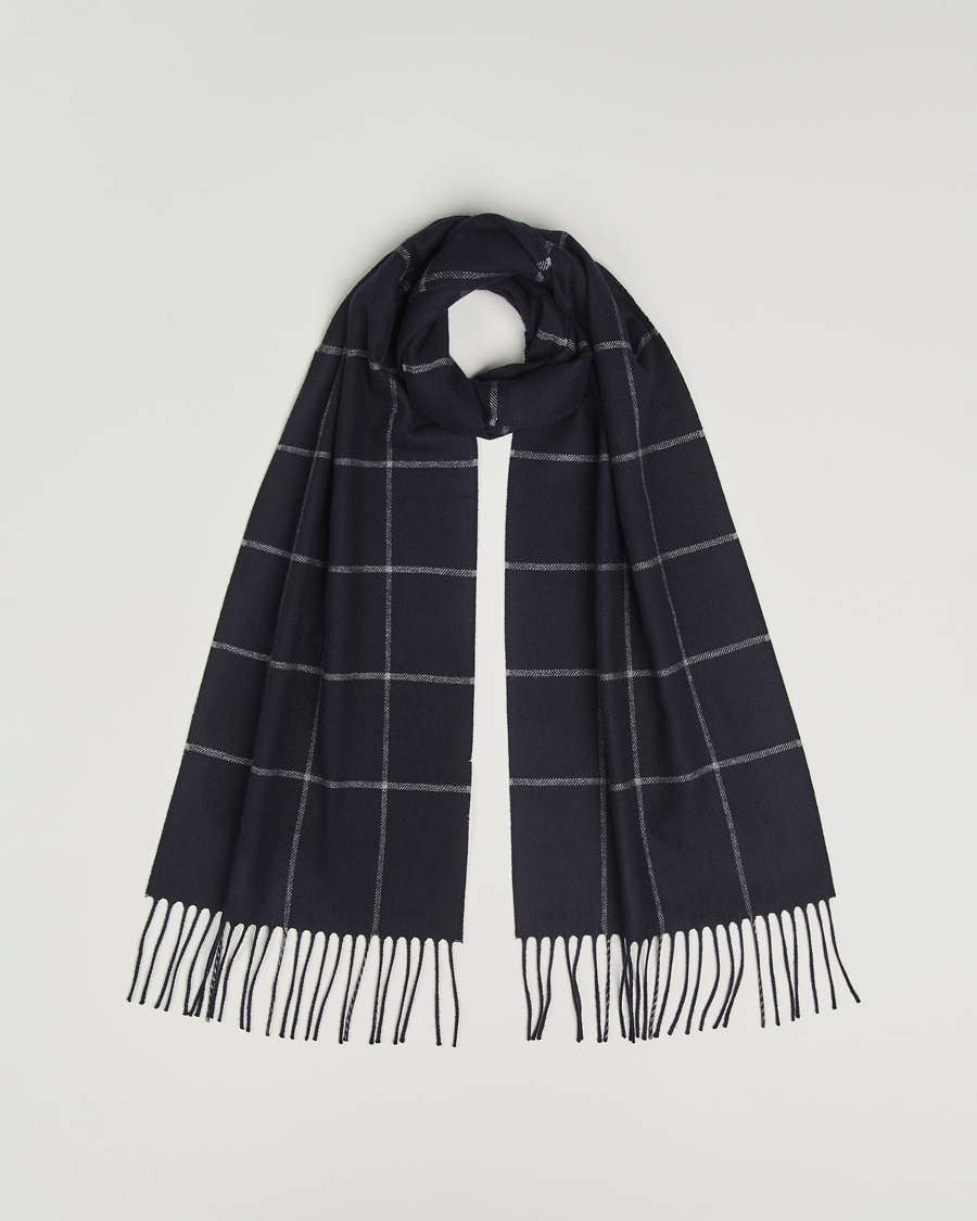 Herr | Halsdukar | Piacenza Cashmere | Cashmere/Silk Window Pane Scarf Navy