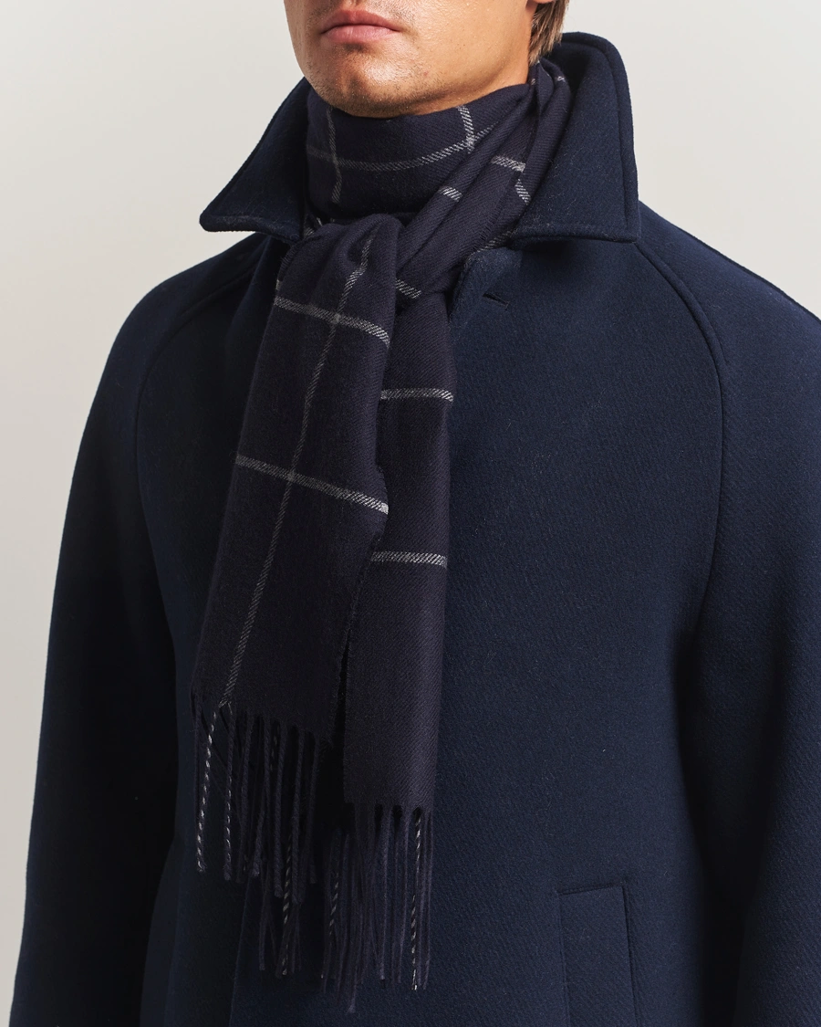 Herr | Halsdukar | Piacenza Cashmere | Cashmere/Silk Window Pane Scarf Navy