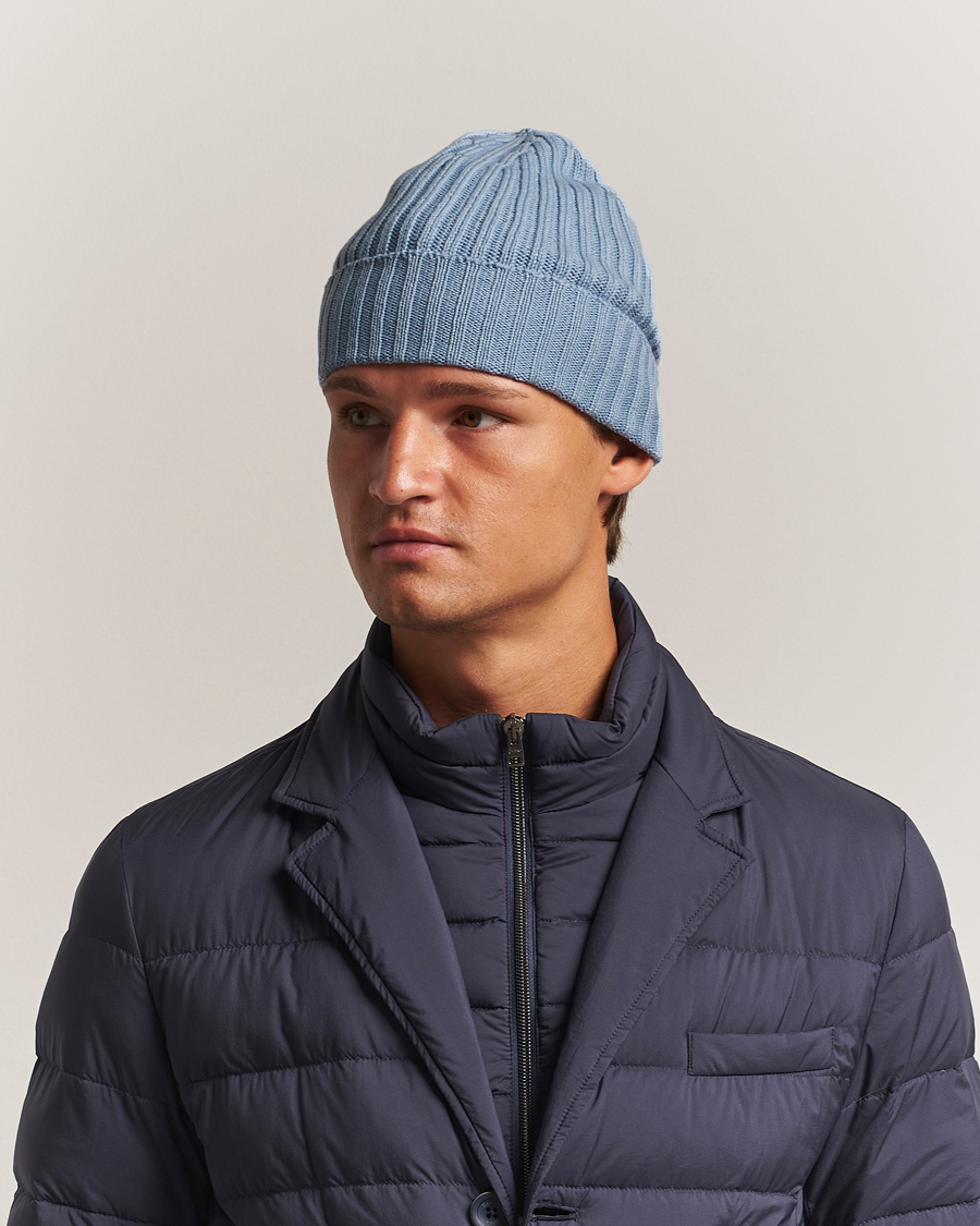 Herr | Mössor | Piacenza Cashmere | Ribbed Cashmere Beanie Sky Blue