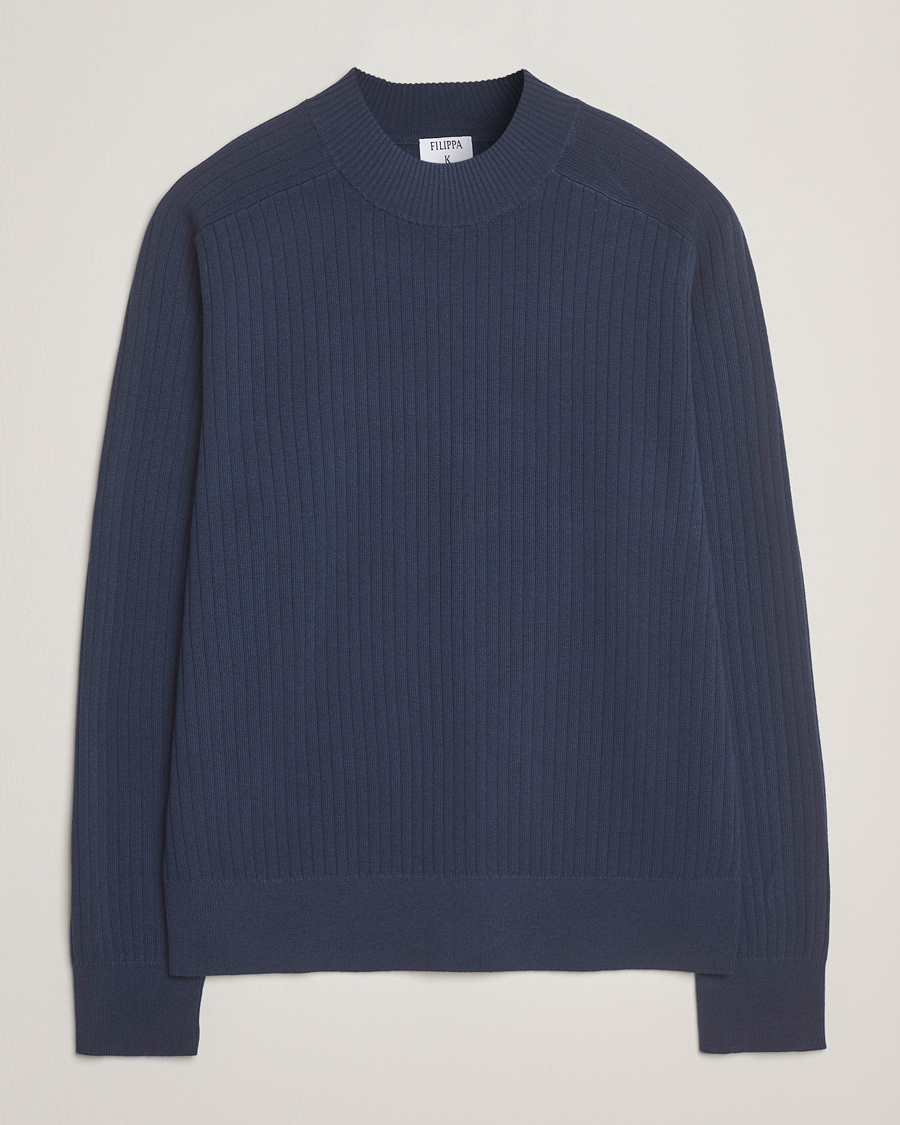 Herr | Tröjor | Filippa K | Cotton Merino Knitted Mock Neck Sweater Dusk Blue