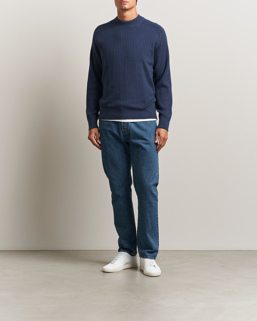 Herr | Tröjor | Filippa K | Cotton Merino Knitted Mock Neck Sweater Dusk Blue
