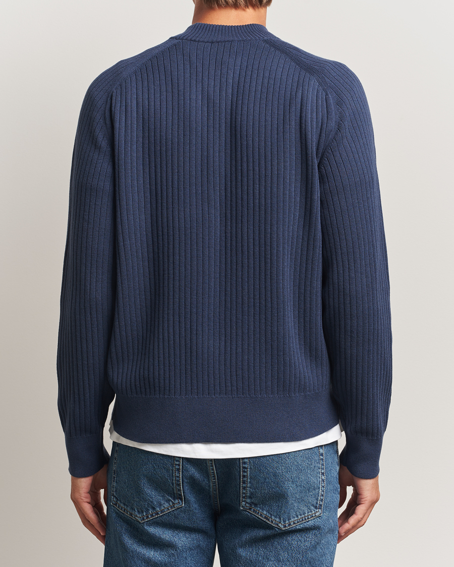Herr | Tröjor | Filippa K | Cotton Merino Knitted Mock Neck Sweater Dusk Blue