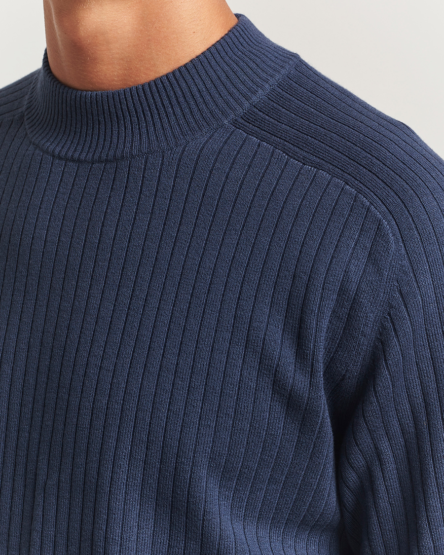 Herr | Tröjor | Filippa K | Cotton Merino Knitted Mock Neck Sweater Dusk Blue