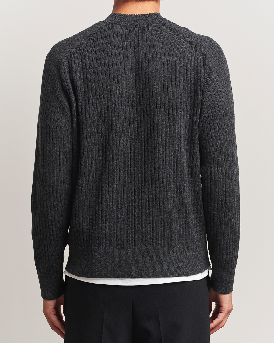 Herr | Tröjor | Filippa K | Cotton Merino Knitted Mock Neck Sweater Anthracite Melange